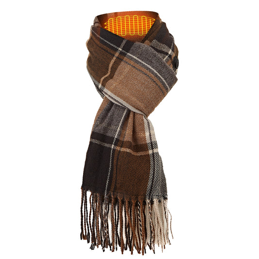 Unisex Rechargeable Heated Scarf with 5000mAh Battery – Classic Brown Plaid Design