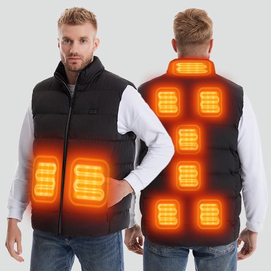 men's heated puffer vest with 9 heating zones